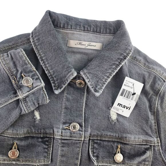 Mavi Women Small Gray Button Front Denim Distressed Jean Jacket - Picture 1 of 6